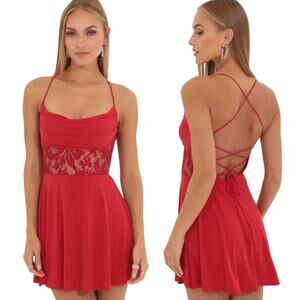 Lucy in the Sky Embroidered Cutout Dress Adjustable Lacing Back Red Womens Large